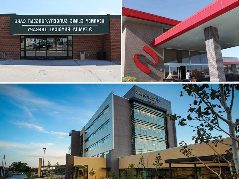 Collage of Local Hospitals and Clinics including New West, Great Plains Health, and Kearney Family Physical Therapy